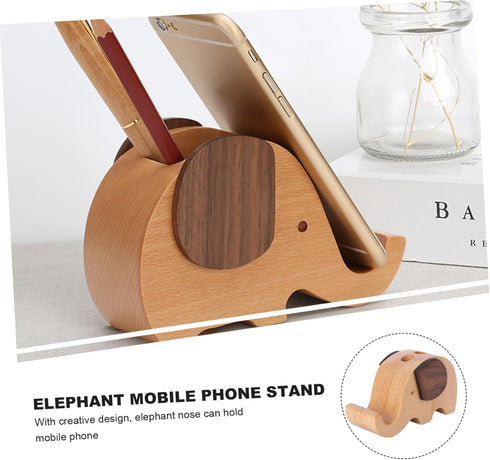 STOBOK Cute Wooden Animal Cell Phone Holder, Elephant Smartphone Stand, Office Desk Organizer