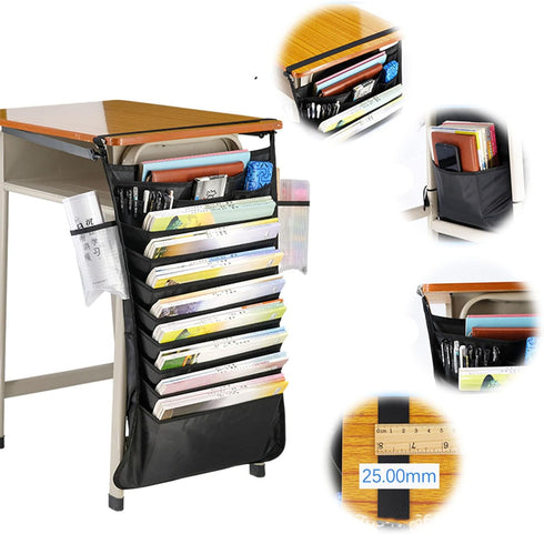 Zerodis Hanging Storage Bag Desk Side Organizer Large Capacity Oxford Fabric Book Holder with Anti Slip Hook Space