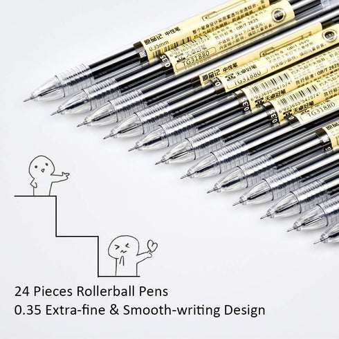 AUHOKY 24Pcs 0.35 mm Black Gel Ink Pens, Extra-Fine Ballpoint Pens for Office & School Stationery