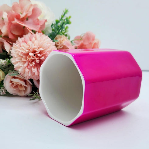 Pen Holder, Cute Ceramic Makeup Brush Holder, Hot Pink Pencil Cup for Girls, Kids, Women