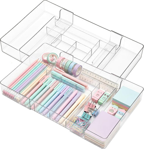Briwooody 2 Pcs Large Expandable Acrylic Drawer Organizers, Grid Adjustable Drawer, Dividers Organizer