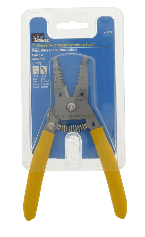 IDEAL Electrical 45-220 T-Stripper Wire Stripper, Stainless Steel, 10-20 AWG Solid, 12-22 AWG Stranded
