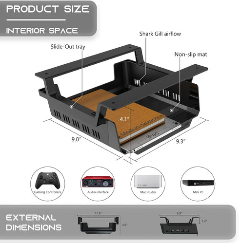 YaGee Under Desk Shelf, 2 Pack Self-Adhesive Device Storage, Desktop Organizer Drawer for Work Stations, Gaming