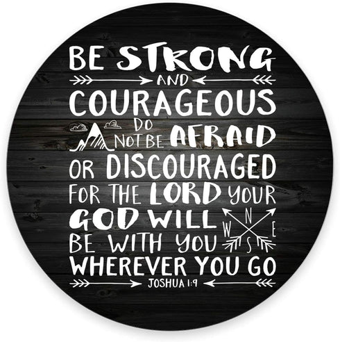 Inspirational Quote Rustic Black Wood Round Mouse Pad, Christian Bible Verses Joshua 1:9, Motivational Quotes