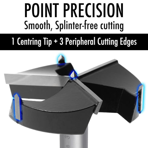 1-3/4 Inch Forstner Drill Bit, Triple-Flute Carbide Tipped for Hard Wood, Soft Wood, Veneered Plywood, Plastic