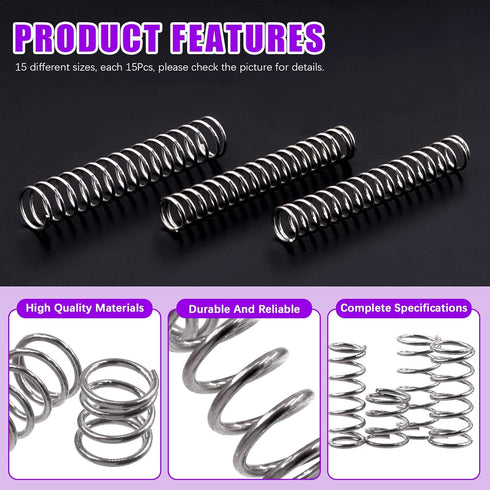 Swpeet 240Pcs Stainless Steel Compression Springs Assortment Kit, Mini Extension Springs for Shop Repairs