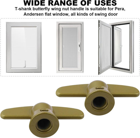 3/8" Tee Handle Casement Operator, T-Crank Window Handle, Butterfly Wing Nut T-Handle for Pella Window, 2 Pack