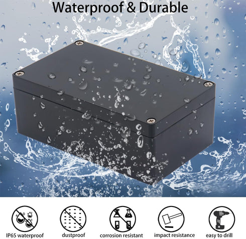 Project Box IP65 Waterproof Junction Box, ABS Plastic Black Electrical Case for DIY Projects, 6.3x4.33x3.54 inch