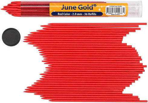 June Gold 36 Red (Cherry #101) Colored 2.0 mm Lead Refills - Bold Thickness for Heavy Use, Break Resistant