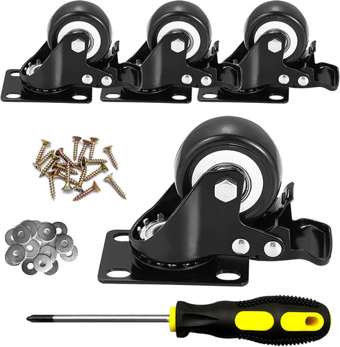 Caster Wheels Set of 4 Heavy Duty 2 Inch Locking Casters, Swivel with Brake, Non-Marking Black Castor Wheels