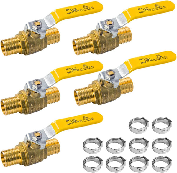 AB (5 Pack) 1 Inch X 1 Inch PEX Ball Valve, Full