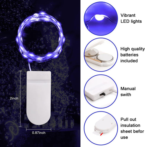 Smacen 6 Pack 7 20 Black Light Fairy Lights Battery Operated UV Black String Lights Waterproof Silver Wire Ft Led