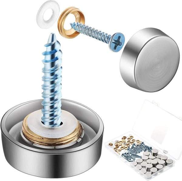 32 Pieces Mirror Screws Decorative Cap, Stainless Steel Screw Cover, Decorative Caps for Mirror, Sign Advertising