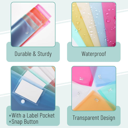 Mr. Pen Plastic Envelopes, 10 Pack A4 Letter Size with Snap Closure