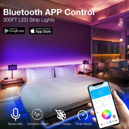 300 (3 DAYBETTER LED Strip Lights ft, Smart Light with App Remote Control, RGB LED Lights for Bedroom, Music Sync Color