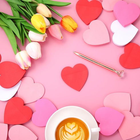 Kosiz 4800 Sheets Valentine's Day Heart Shape Sticky Note 3 x 3 Inch, 4 Colors Red Pink Cute Memo Pads for School Office