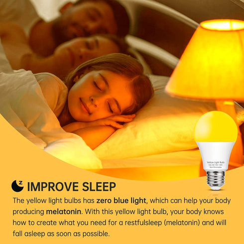 EvaStary Yellow LED Light Bulb Outdoor, 6W LED Bug Light Bulbs 40W Equivalent Outside, A19 LED Amber Bedroom Night Lights, Warm LEDs Hallway Lighting Decorative Lamps, 4 Pack by EvaStary