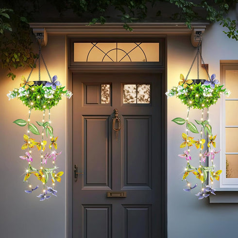MEYCEMT Summer 2 Pack IP65 Colorful Solar Butterfly Lights for Spring & Garden, Hanging Lights with Fluttering