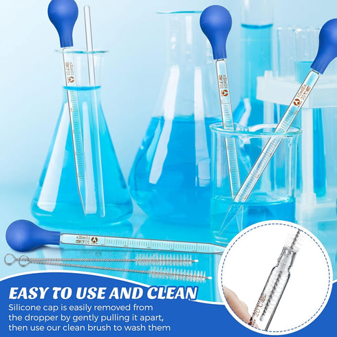 Weewooday Glass Droppers Pipettes, Graduated Lab Dropper with Big Rubber Hats, 16 Pieces, Blue, 10 ml