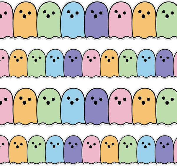 Whaline 32.8Ft Halloween Bulletin Board Border - Pastel Color Ghost Die Cut Trim Roll for Classroom