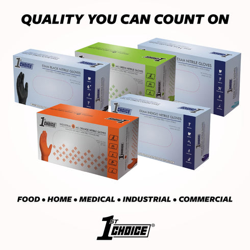 1st Choice Nitrile Disposable Gloves, 3 Mil Blue Indigo, Latex Free Medium Box of 100 Medical Gloves