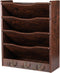 PAG 5-Tier Wall File Holder with 6 Hooks, Brown Wood Hanging Mail Organizer Magazine Literature Rack