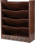 PAG 5-Tier Wall File Holder with 6 Hooks, Brown Wood Hanging Mail Organizer Magazine Literature Rack