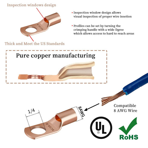 80 Pcs Copper Wire Lugs, Battery Terminal Connectors AWG 8 6 12/10 with Heat Shrink Set
