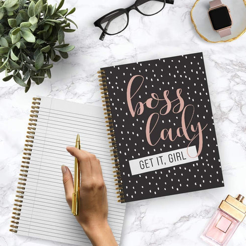 Softcover Boss Lady Motivational Spiral Notebook, 8.5" x 11", 120 College Ruled Pages, Durable Gloss Laminated Cover,