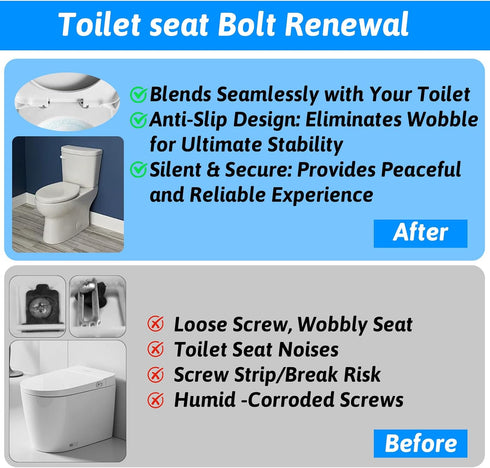 Xinjoduz 4 Set 10mm Stainless Steel Toilet Seat Bolts, Toilet Seat Screws Replacement Kit with Expanding Rubber Nuts