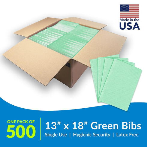 917462 3 13 18 (Pack 500) 2-Ply TIDI Choice Dental Bib, Green, Layers, W x L of Disposable Dental Bibs Embossed Tissue