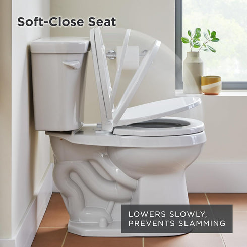 GC550129 Gerber Round Front Toilet Seat with Cover, Soft Close, No Slam, Quick & Easy Install, Heavy-Duty Plastic