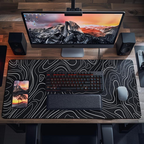 Large Topographic Mouse Pad, XXL Gaming Mousepad, Keyboard and Mouse Pad, Desk Mat, 35.3 x 15.7 in, Minimalist Contour