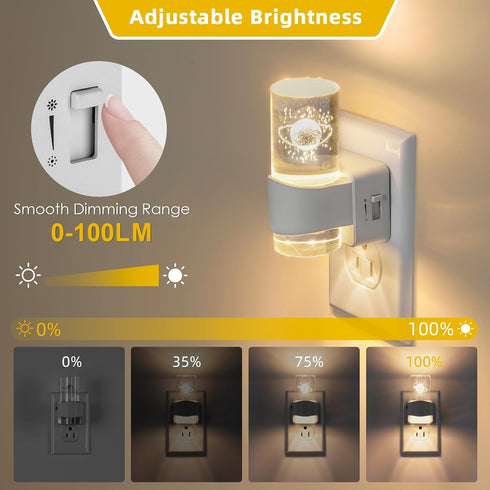FLMAQE 2 Pack, Dimmable, 0-100 3000K, LED Night Light Dusk to Dawn Sensor, LM Adjustable Brightness, Wall Mounted