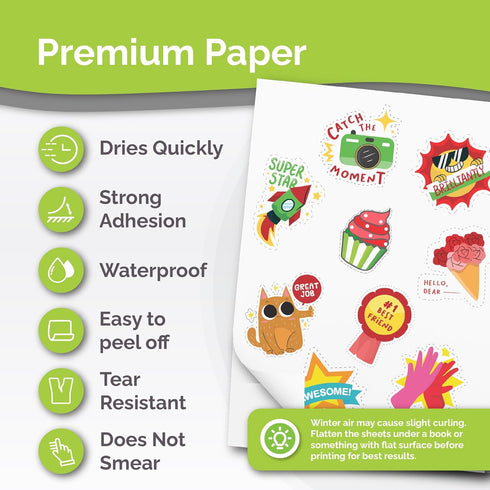 56 Premium Printable Vinyl Sticker Paper for Inkjet & Laser Printer - Sheets Self-Adhesive Sheets Matte White