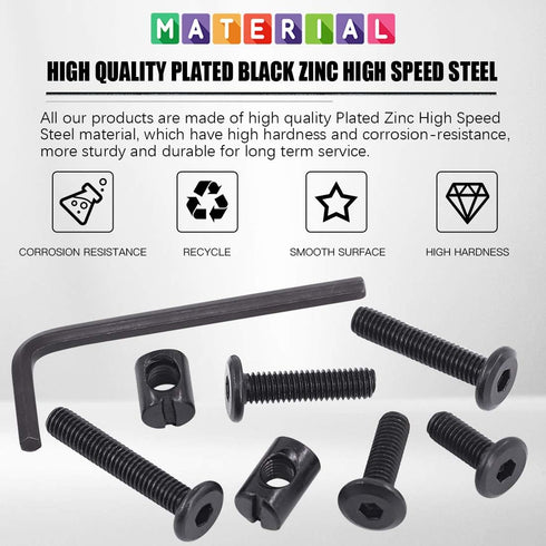 Glarks 120Pcs M6x15/20/25/30/35mm Black Hex Socket Cap Bolt Screws and Barrel Nut Assortment Kit with a Allen Wrench