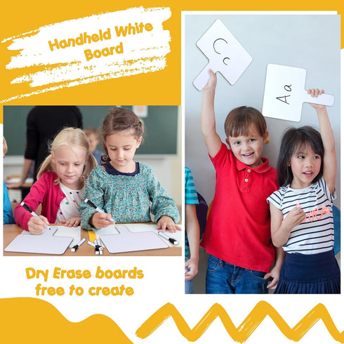 Sherr 12 Sets Dry Erase Paddles with Markers, Double Sided Handheld Whiteboard for Classroom Voting Games