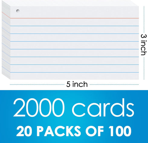Beieverluck 2000 3x5 Inches PCS Index Cards White Flash Cards with Ring Lined Flashcards Ruled Index Cards Notecards