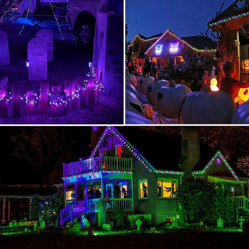 2PK 100 C9 98FT C9 13 LORRYTE Extendable Purple and Green LED Halloween Lights Indoor Outdoor Waterproof, Super Bright