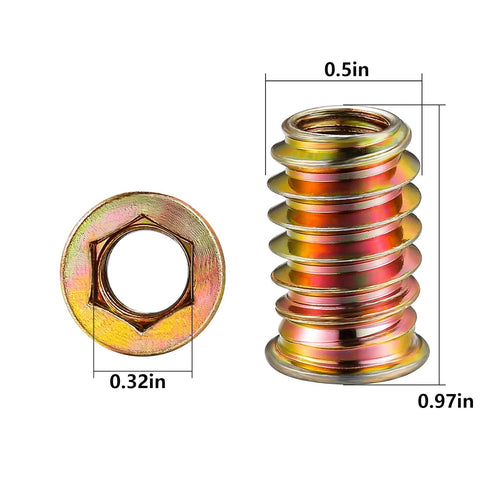5/16”-25 100Pcs Threaded Insert for Wood Hex Drive Wood Inserts Furniture Nuts