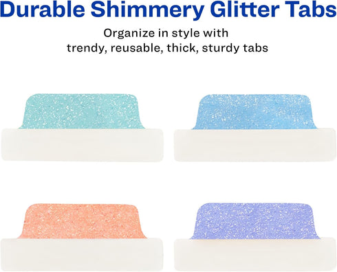 Avery Margin Ultra Tabs, 2.5" x 1", 16 Repositionable Page Tabs, Pastel Sparkle Shimmer Designs (74150)
