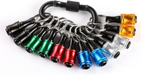 12pc Portable Bit Holder Keychain, 1/4in Hex Shank Screwdriver Bit Clip with Black Carabiner for Impact Driver