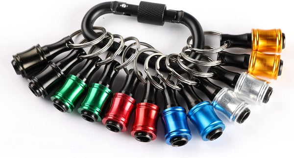 12pc Portable Bit Holder Keychain, 1/4in Hex Shank Screwdriver Bit Clip with Black Carabiner for Impact Driver