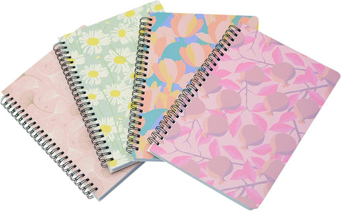 Yansanido Spiral Notebook, 4 Pcs A5 Thick Leaves Design Hardcover, 8mm Ruled, 4 Color, 80 Sheets - 160 Pages Journals