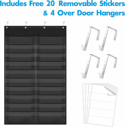 Storage Pocket Chart, Heavy Duty Wall File Organization Folder with 20 Clear Pockets for Classroom & Office