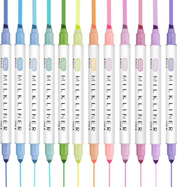 YOOUSOO Pastel Highlighters Set, 12 Unique Retro Colors, Quick Dry Dual Tip No Bleed Markers for Journals