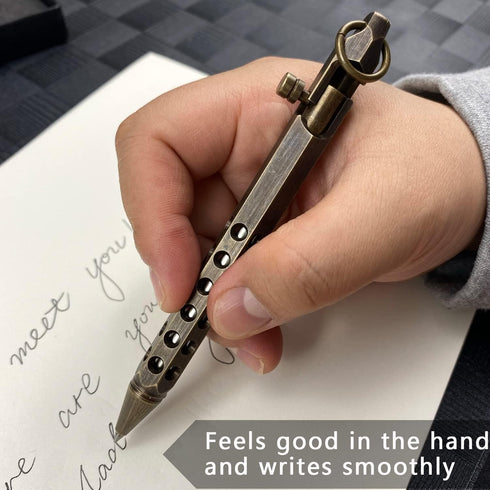 Bolt Action Solid Brass EDC Pen Six-edge Tactical Metal Pen with Refills and Clip for Business, Christmas, Birthday