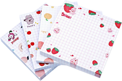 Sticky Notes, Cute Kawaii Sticky Notes 3.1x3.1in, 4 Pads, 80 Sheets/Pad, Self-Stick Note Pads, 4 Unique Patterns