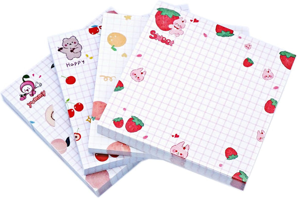 Sticky Notes, Cute Kawaii Sticky Notes 3.1x3.1in, 4 Pads, 80 Sheets/Pad, Self-Stick Note Pads, 4 Unique Patterns