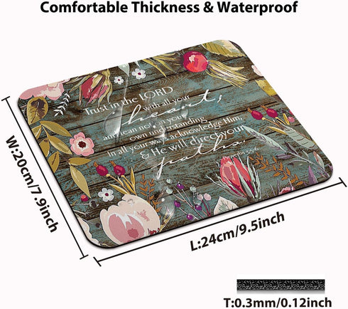 Christian Bible Verses Proverbs 3-5 Mouse Pad, Trust in The Lord with All Your Heart Vintage Floral Wood Design